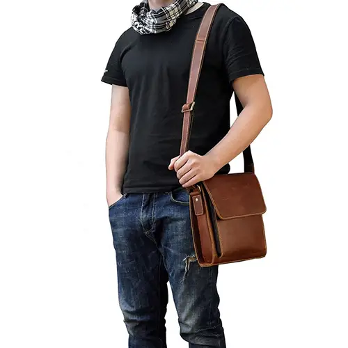  Classic Leather Crossbody Messenger Bag with Flap Closure